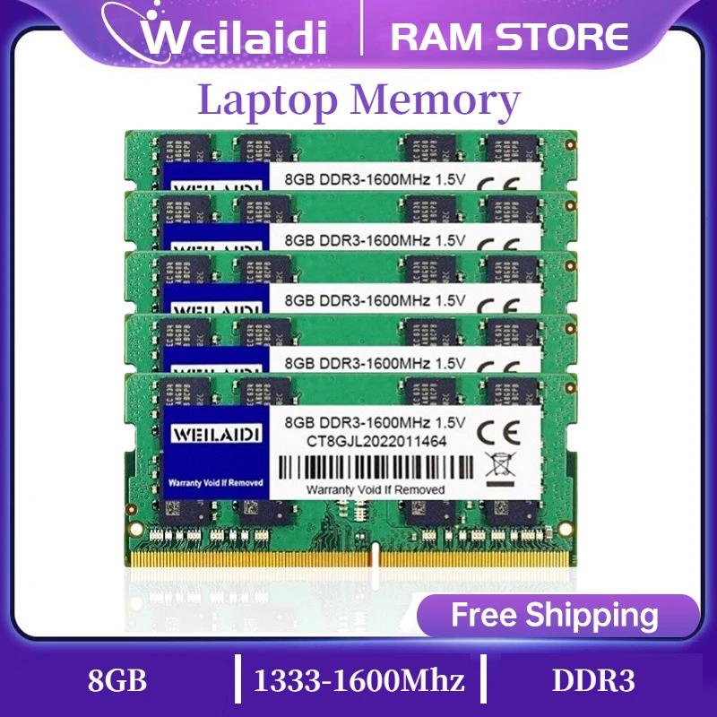 Weilaidi ޸ , Ddr3, 8GB, 1333MHZ, DDR3L PC3-10600S, 1600MHZ, 12800S, 204 , 1.35V, 1.5V Ʈ, SODIMM , 50PCs